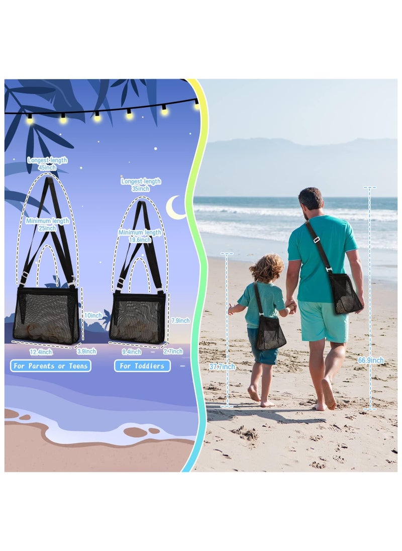 SYOSI Beach Mesh Bag, Beach Toys Shell Bags, Sand Toys for Picking Shells, Swimming Pool Bag with Zipper Beach Vacation Essentials Including 2PCS of Different Size for Kids and Parents(Only Bags)  - Image 2