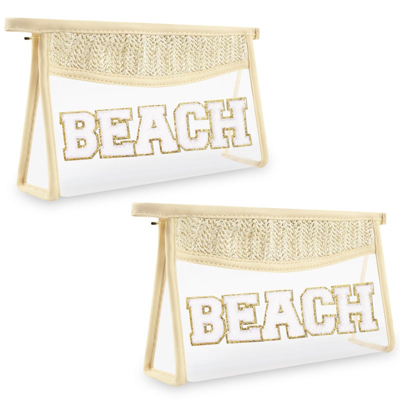 Iqimott 2Pcs Clear Patch Makeup Letter Bag Boho Letter Bag for Beach Swim Waterproof Zipper Make up Bags Toiletry Pouch for Women Girls Clear Letters Patch Cosmetic Bags for TravelBeach - Image 2
