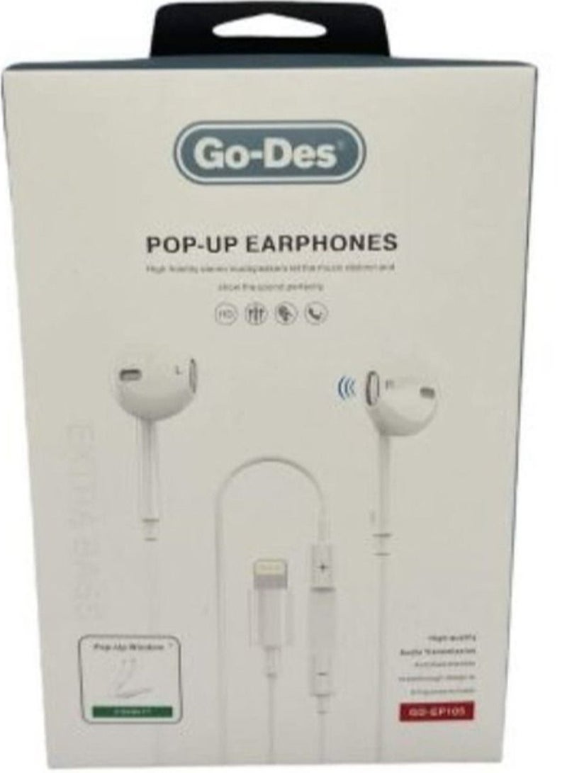 Go-Des GD-EP105 IP Pop-Up Wired In-Ear Earphones White - Image 2