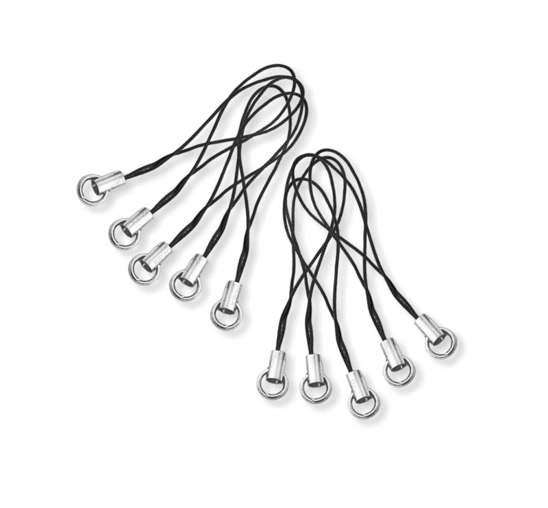 KIPZO® Silver Metal Phone Charm Thread Hanging String Rope Cord Nylon Black with Jump Ring Pack of 10 pcs Clasp for Cell Phone Cover Keyring Pendrive DIY Jewellery Straps with Zip Carry case Pouch - Image 1