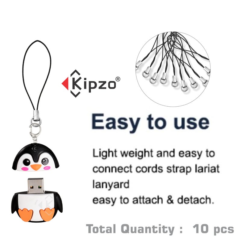 KIPZO® Silver Metal Phone Charm Thread Hanging String Rope Cord Nylon Black with Jump Ring Pack of 10 pcs Clasp for Cell Phone Cover Keyring Pendrive DIY Jewellery Straps with Zip Carry case Pouch - Image 5