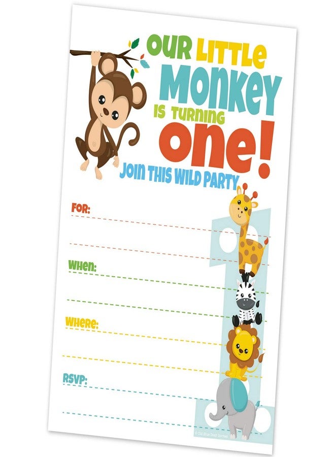 أولد بلو دور إنفايتس دعوات عيد الميلاد الأول للأولاد والبنات بطابع السفاري - دعوات عيد الميلاد الأول بطابع حيوانات حديقة الحيوان (20 دعوة مع أظرف) - Image 4