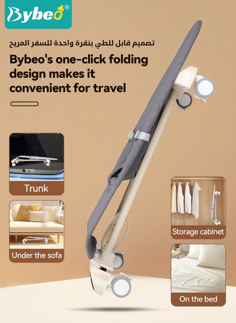 بيبو كرسي هزاز للرضع، أرجوحة محمولة للرضع، كرسي هزاز متين للأطفال الرضع، مزود بحزام أمان ثلاثي النقاط، 4 مستويات ارتفاع قابلة للتعديل، عجلات، رف الألعاب، وتقنية البلوتوث - Image 4