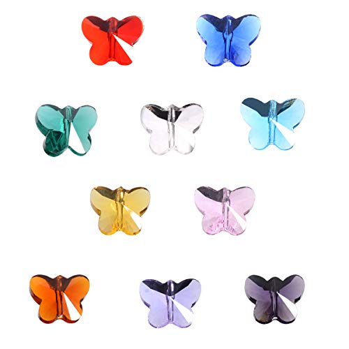 LONGWIN 100pcs Crystal Butterfly Beads - LONGWIN 14mm Multicolor Glass Beads for Jewelry Making Chandelier Parts - Image 3