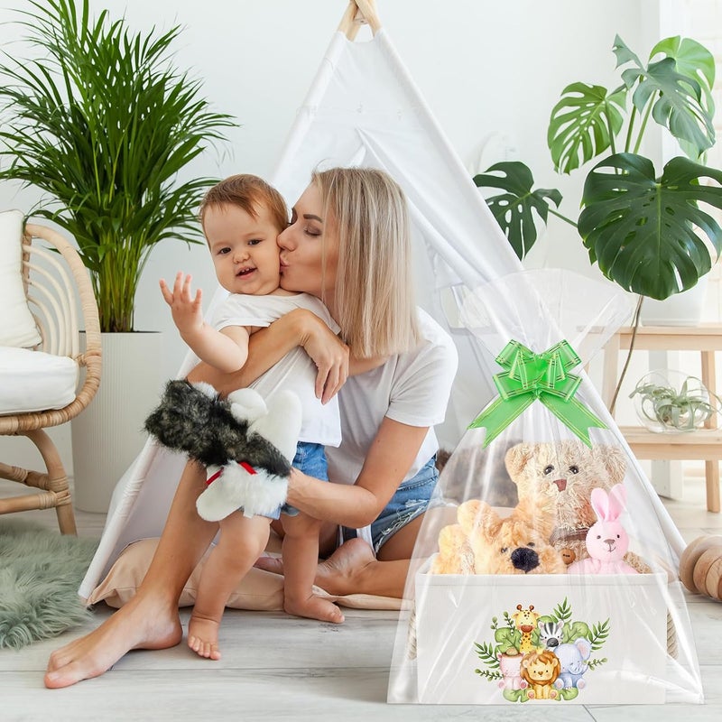 Pickmesh Baby Shower Storage Basket with Gift Bags Rectangular Ribbons Collapsible Canvas Storage Bin with Handles for Diaper Organizing Toy Home DIY Gift Basket 13 x 9 1 x 7 1 InchJungle Theme - Image 2