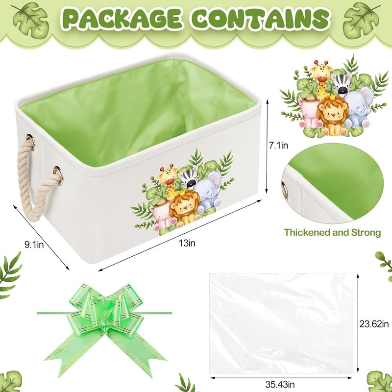 Pickmesh Baby Shower Storage Basket with Gift Bags Rectangular Ribbons Collapsible Canvas Storage Bin with Handles for Diaper Organizing Toy Home DIY Gift Basket 13 x 9 1 x 7 1 InchJungle Theme - Image 3