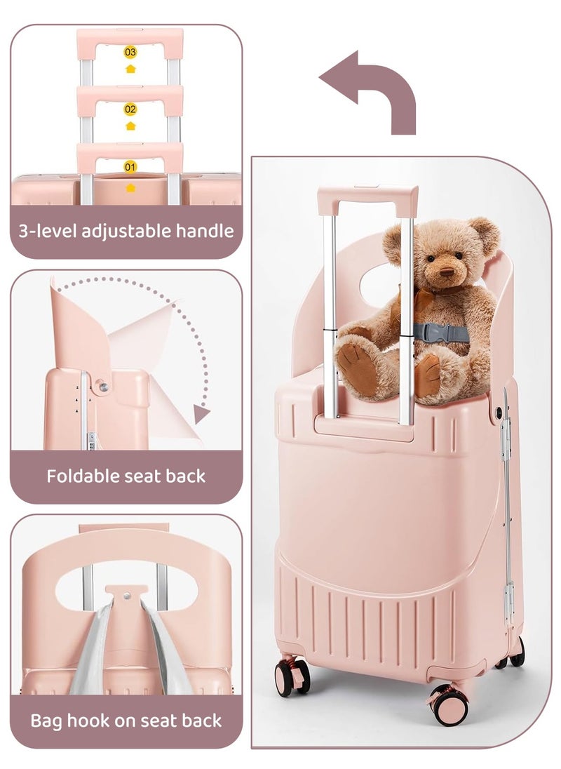Moovant 20 Inch Kids Luggage with Concealed Child Seat, Anti-fall Removable Baby Back, Ride On Travel Suitcase for 2-15 Years Kids Boys Girls, Lockable 4-Spinner Wheels, TSA Approved Lock, PC Material, Pink  - Image 5