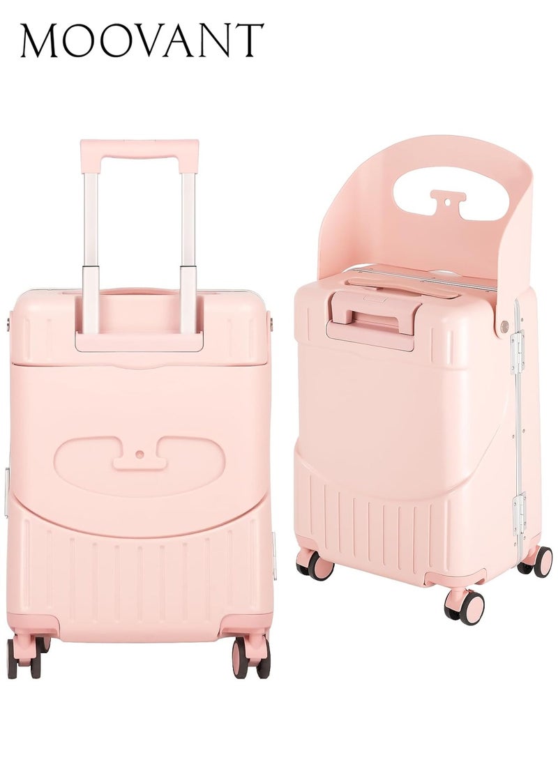 Moovant 20 Inch Kids Luggage with Concealed Child Seat, Anti-fall Removable Baby Back, Ride On Travel Suitcase for 2-15 Years Kids Boys Girls, Lockable 4-Spinner Wheels, TSA Approved Lock, PC Material, Pink  - Image 1