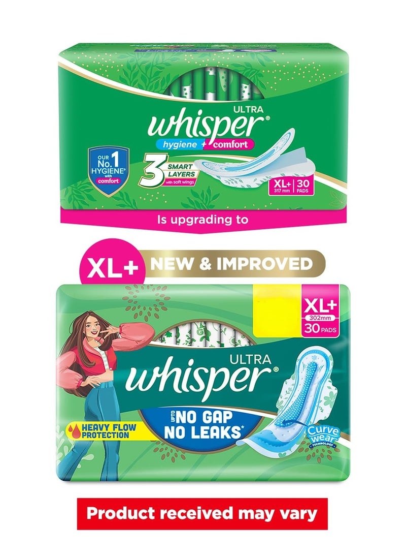 Whisper WHISPER ULTRA HYGIENE+COMFORT SANITARY PADS, 30 XL+ PADS, FOR HEAVY FLOW, LONG LASTING PROTECTION, LOCKS ODOUR & WETNESS, DRY TOP SHEET, DISPOSABLE WRAPPER  - Image 2