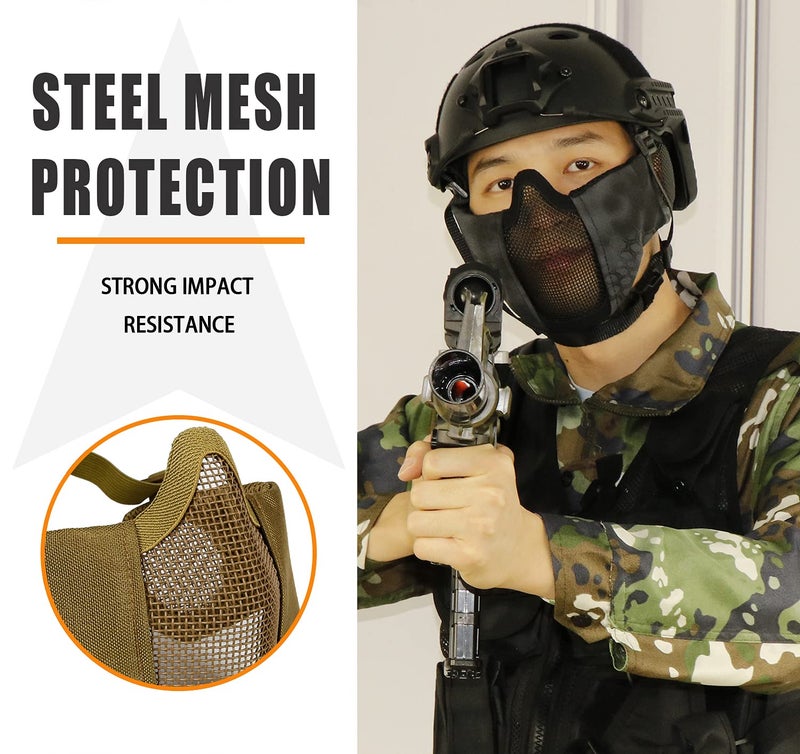 AOUTACC Airsoft Protective Gear Set, Half Face Mesh Mask with Ear Protection and Tactical Goggles for Adult Men Women BBS Paintball Shooting CS Survival Games Cosplay (DD) - Image 4