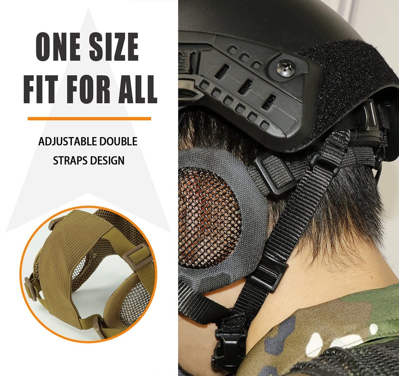 AOUTACC Airsoft Protective Gear Set, Half Face Mesh Mask with Ear Protection and Tactical Goggles for Adult Men Women BBS Paintball Shooting CS Survival Games Cosplay (DD) - Image 3