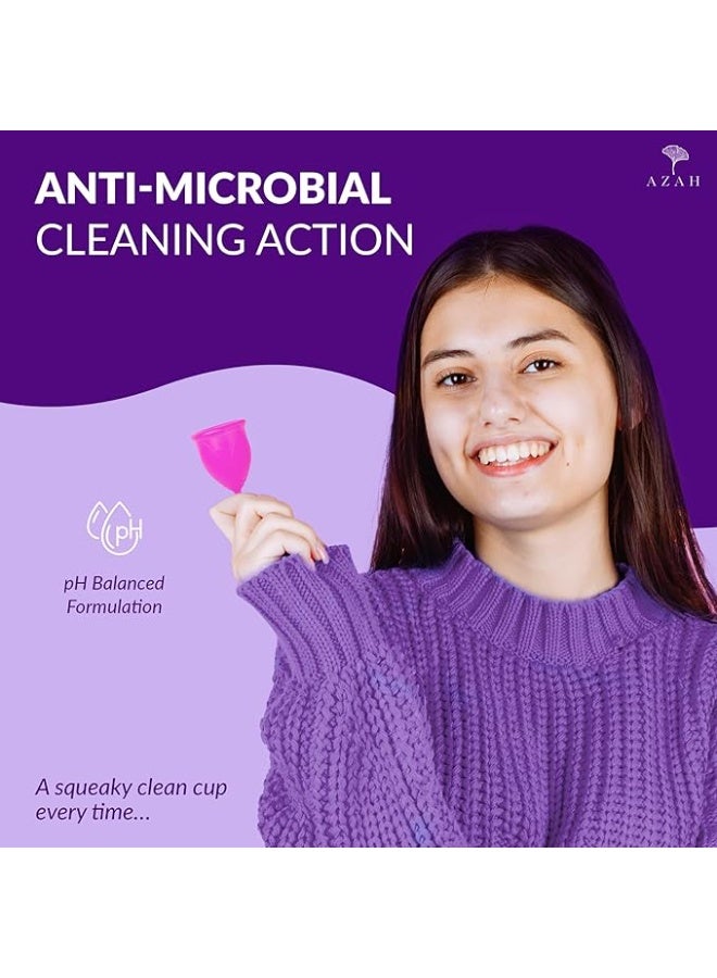 AZAH Menstrual Cup Wash 100 ml | Plant-Based Cleansing Agents | pH Balanced | Clinically Tested | Maintains Cup Hygiene | Anti-Microbial, Removes Blood Stains - Image 2