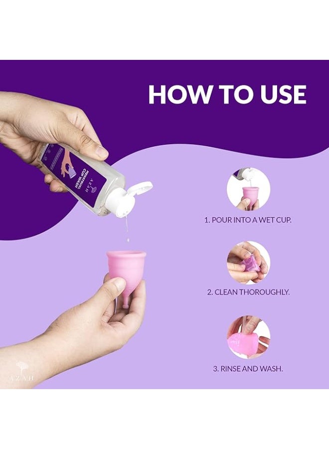 AZAH Menstrual Cup Wash 100 ml | Plant-Based Cleansing Agents | pH Balanced | Clinically Tested | Maintains Cup Hygiene | Anti-Microbial, Removes Blood Stains - Image 4