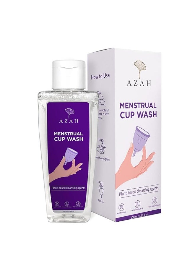 AZAH Menstrual Cup Wash 100 ml | Plant-Based Cleansing Agents | pH Balanced | Clinically Tested | Maintains Cup Hygiene | Anti-Microbial, Removes Blood Stains - Image 1