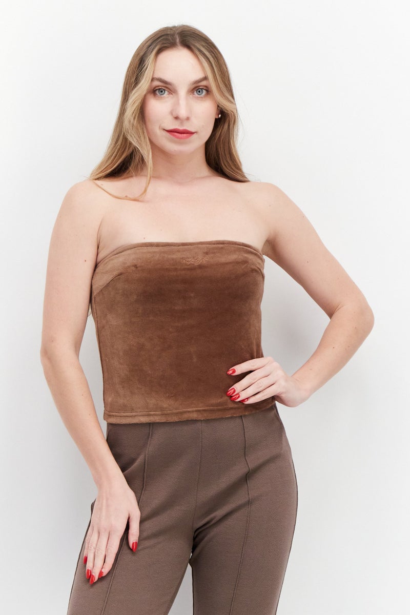 Misfit Women Straight Across Strapless Textured Tops, Brown - Image 1