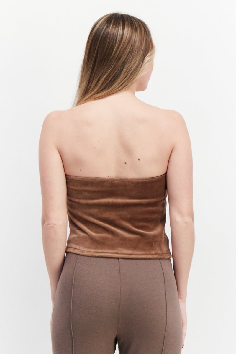 Misfit Women Straight Across Strapless Textured Tops, Brown - Image 2