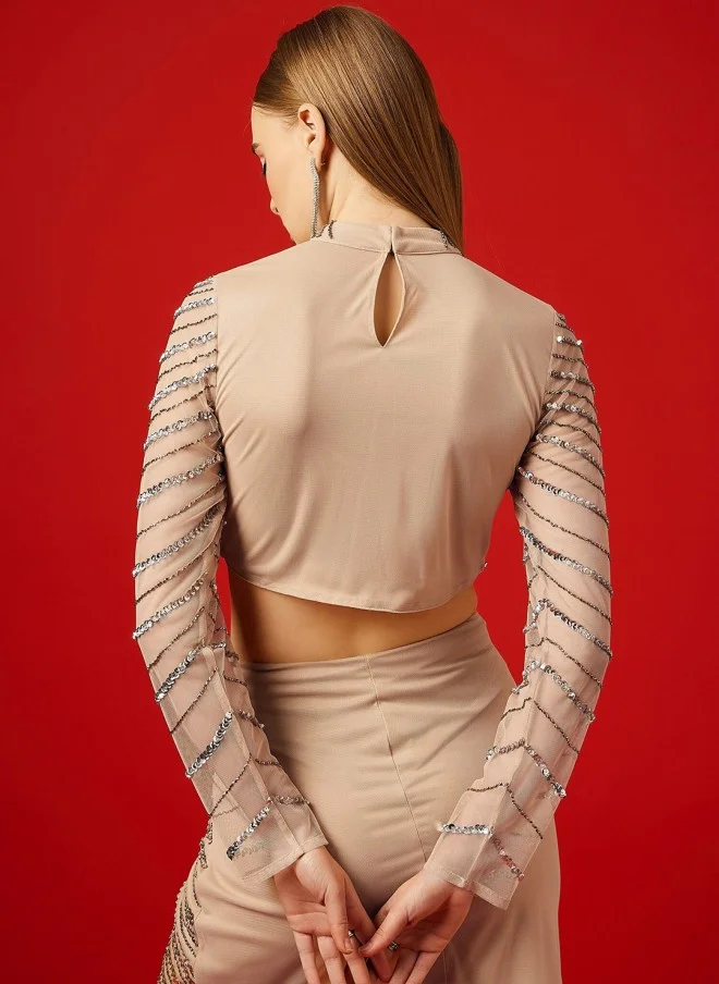 STREET 9 Embellished Net Crop Top for Women
