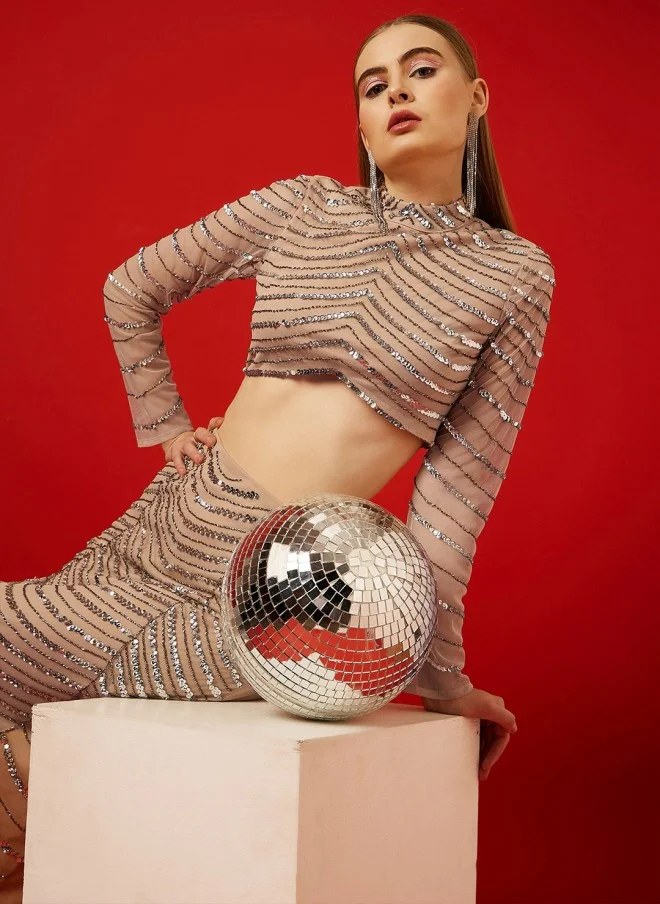 STREET 9 Embellished Net Crop Top for Women