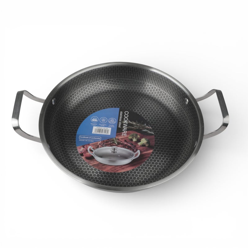 Bister Stainless Steel Saute Pan 28 cm with Lid, Nonstick Honeycomb Coating, Dual Handles, Dishwasher Safe, Compatible with All Cooktops - Image 1