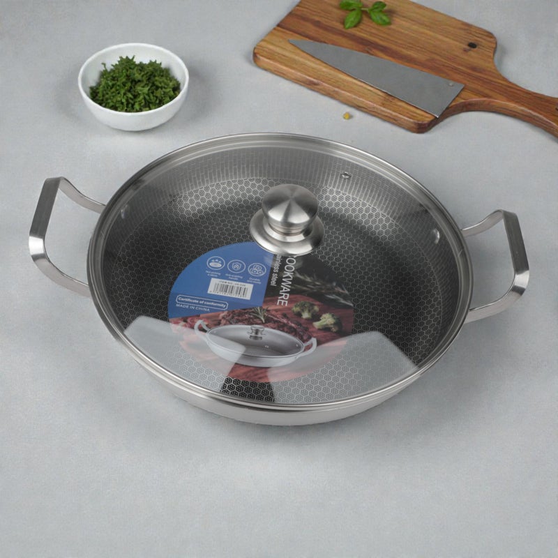 Bister Stainless Steel Saute Pan 28 cm with Lid, Nonstick Honeycomb Coating, Dual Handles, Dishwasher Safe, Compatible with All Cooktops - Image 3