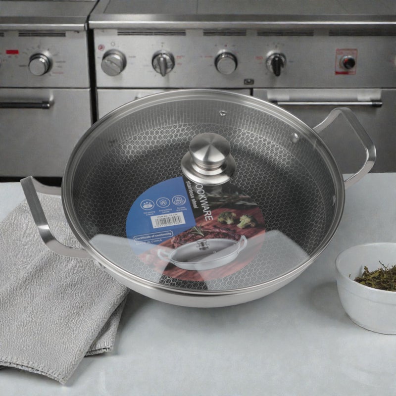 Bister Stainless Steel Saute Pan 28 cm with Lid, Nonstick Honeycomb Coating, Dual Handles, Dishwasher Safe, Compatible with All Cooktops - Image 4