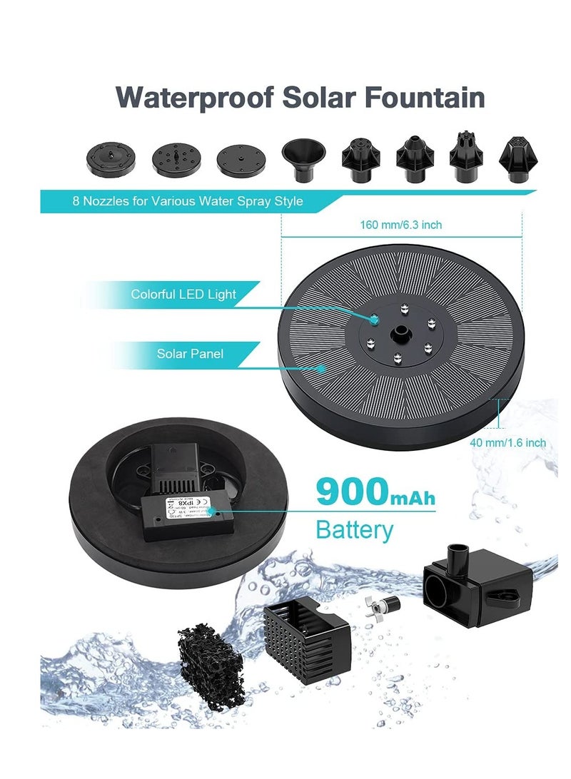 Solar Fountain Pump with 6 Color LED Lights, 3W Solar Water Pump with 7 Nozzles and 4 Anti-Collision Bars for Garden Fountain, Bird Bath, and Patio Pond Decor - Image 4