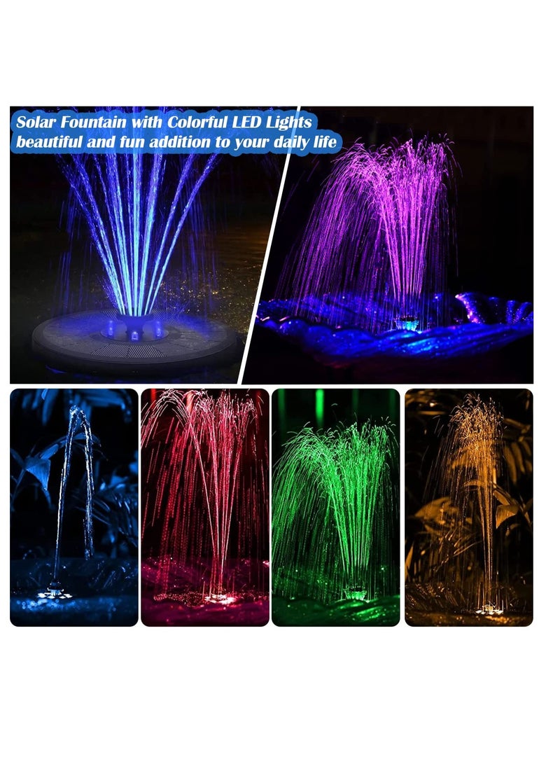 Solar Fountain Pump with 6 Color LED Lights, 3W Solar Water Pump with 7 Nozzles and 4 Anti-Collision Bars for Garden Fountain, Bird Bath, and Patio Pond Decor - Image 2