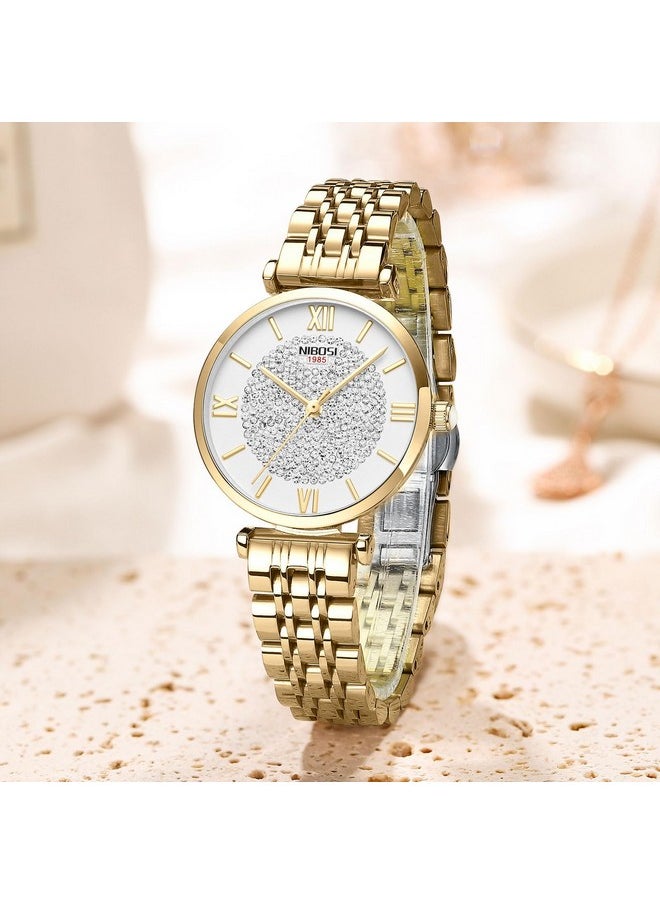 NIBOSI - NIBOSI Metal Women Watches Analogue Wrist Watches For Women'S & Girls&Miss&Ladies Rose Gold Dial Watch With Stylish Diamond Studded Watches - Image 1