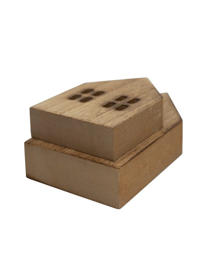 Melostu House Shaped Wooden Sign Block Farmhouse Home Sign Tiered Tray Decor 2 Pack (Brown) - Image 3