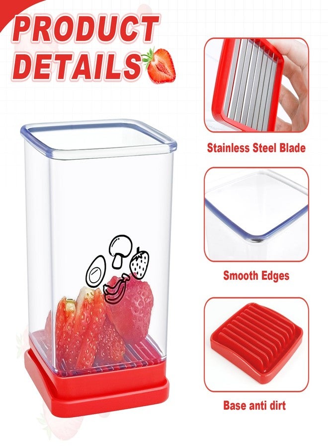 YOIYINI 2Pcs Cup Slicer,Stainless Steel Fruit Slicer for Strawberry and Banana, Red Multifunctional Kitchen Portable Slicing Tool for Vegetable Salad - Image 3
