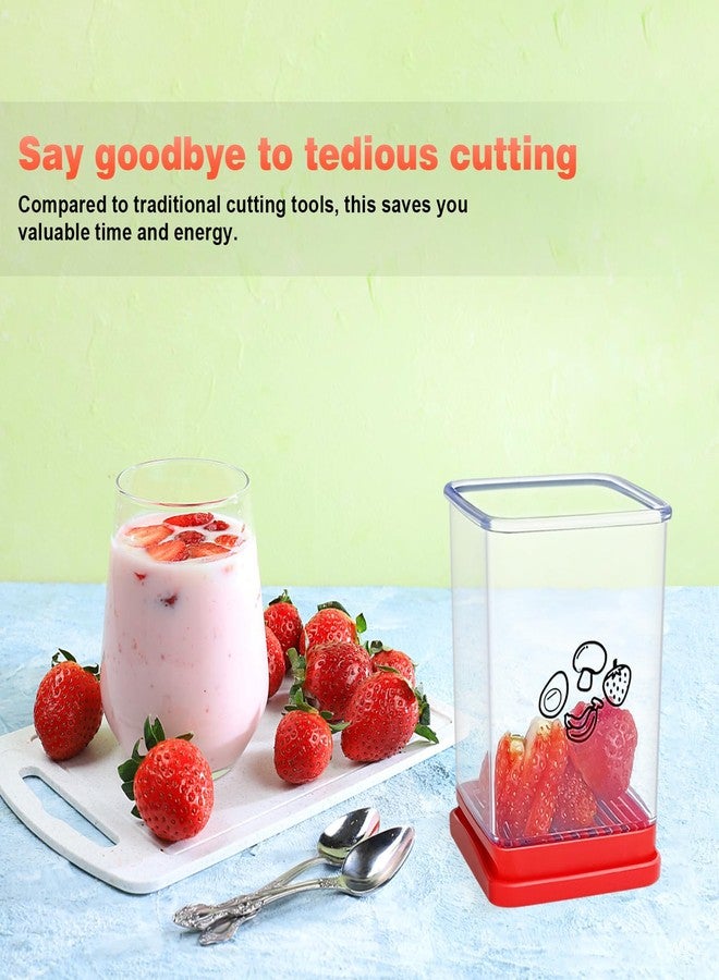 YOIYINI 2Pcs Cup Slicer,Stainless Steel Fruit Slicer for Strawberry and Banana, Red Multifunctional Kitchen Portable Slicing Tool for Vegetable Salad - Image 5