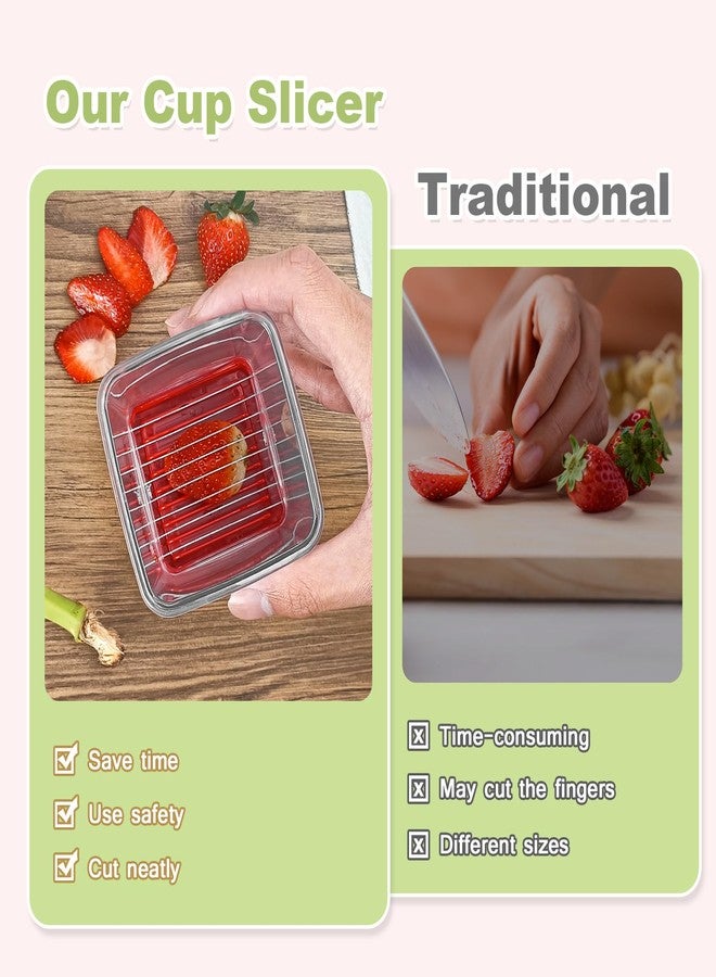 YOIYINI 2Pcs Cup Slicer,Stainless Steel Fruit Slicer for Strawberry and Banana, Red Multifunctional Kitchen Portable Slicing Tool for Vegetable Salad - Image 4