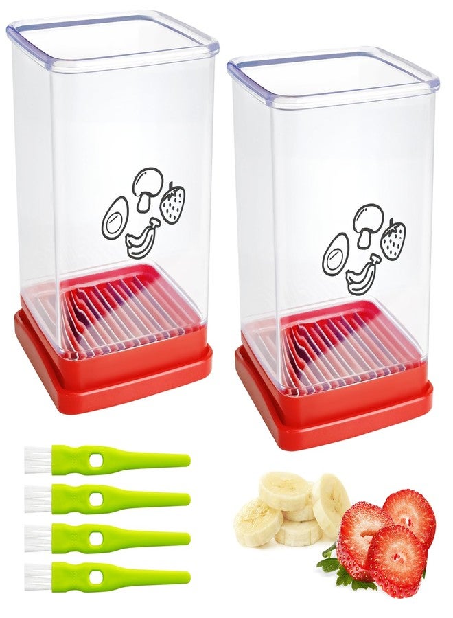 YOIYINI 2Pcs Cup Slicer,Stainless Steel Fruit Slicer for Strawberry and Banana, Red Multifunctional Kitchen Portable Slicing Tool for Vegetable Salad - Image 1