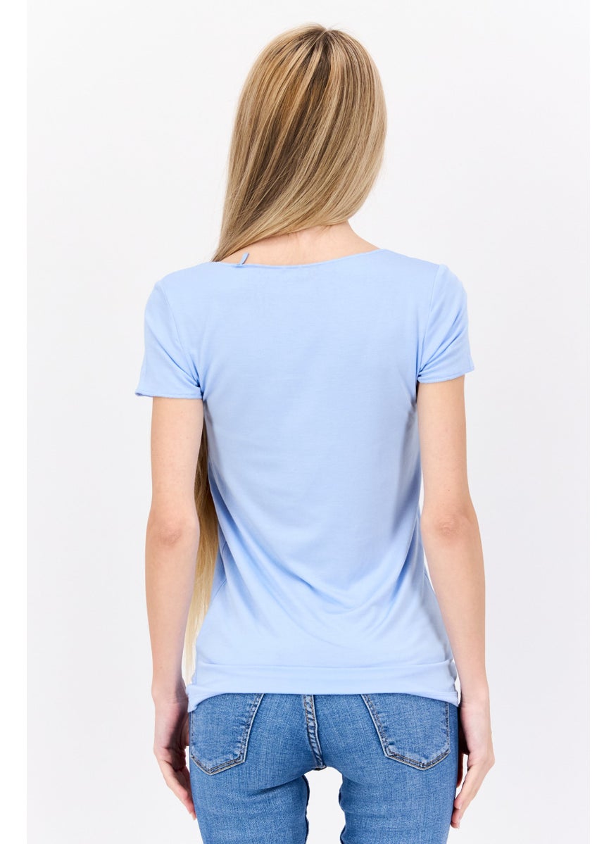 Pepe Jeans Women Scoop Neck Short Sleeve Brand Logo T Shirt, Light Blue  - Image 3