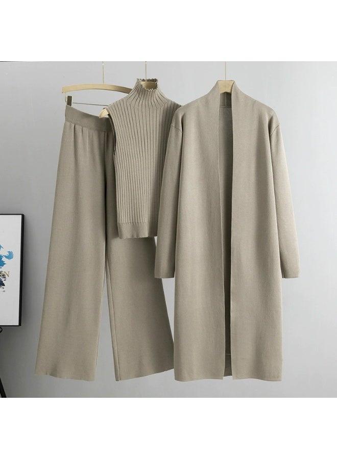 general Three-piece knitted sleeveless cardigan sweater cardigan pants three-piece set - Image 1