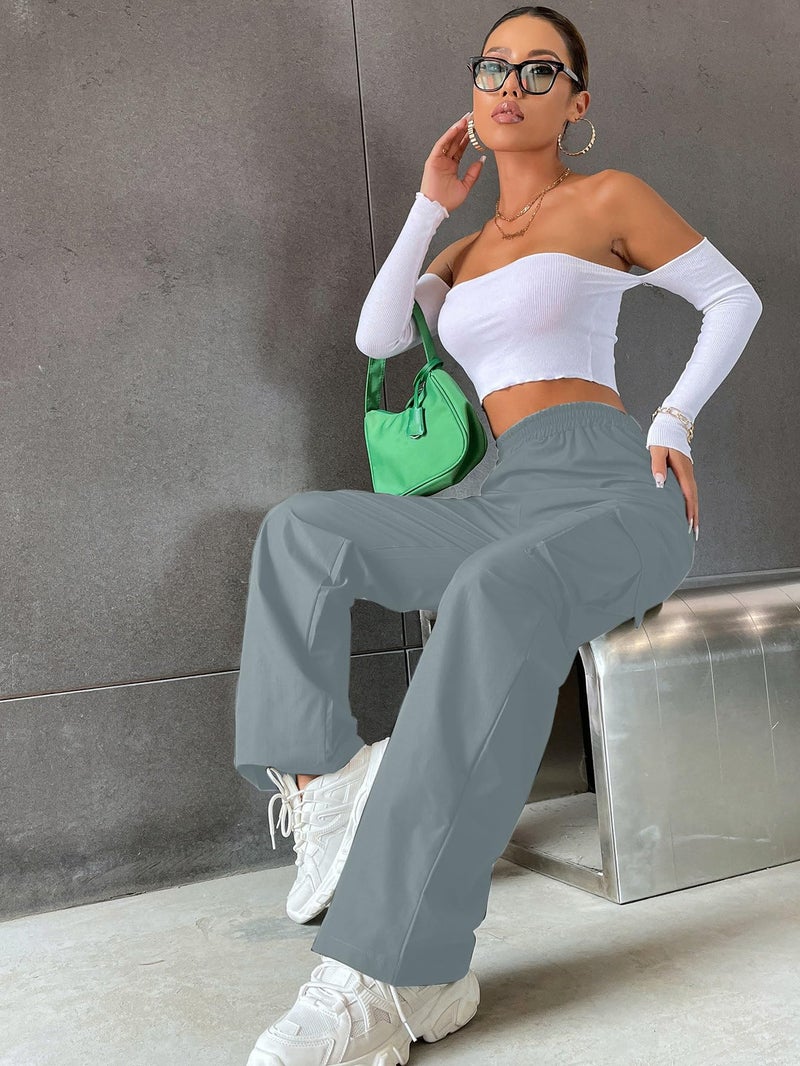 Aahwan Solid Cadat Grey Wide Leg Baggy with Pockets Cargo Pants for Women's & Girls' (235-CG-26) - Image 4