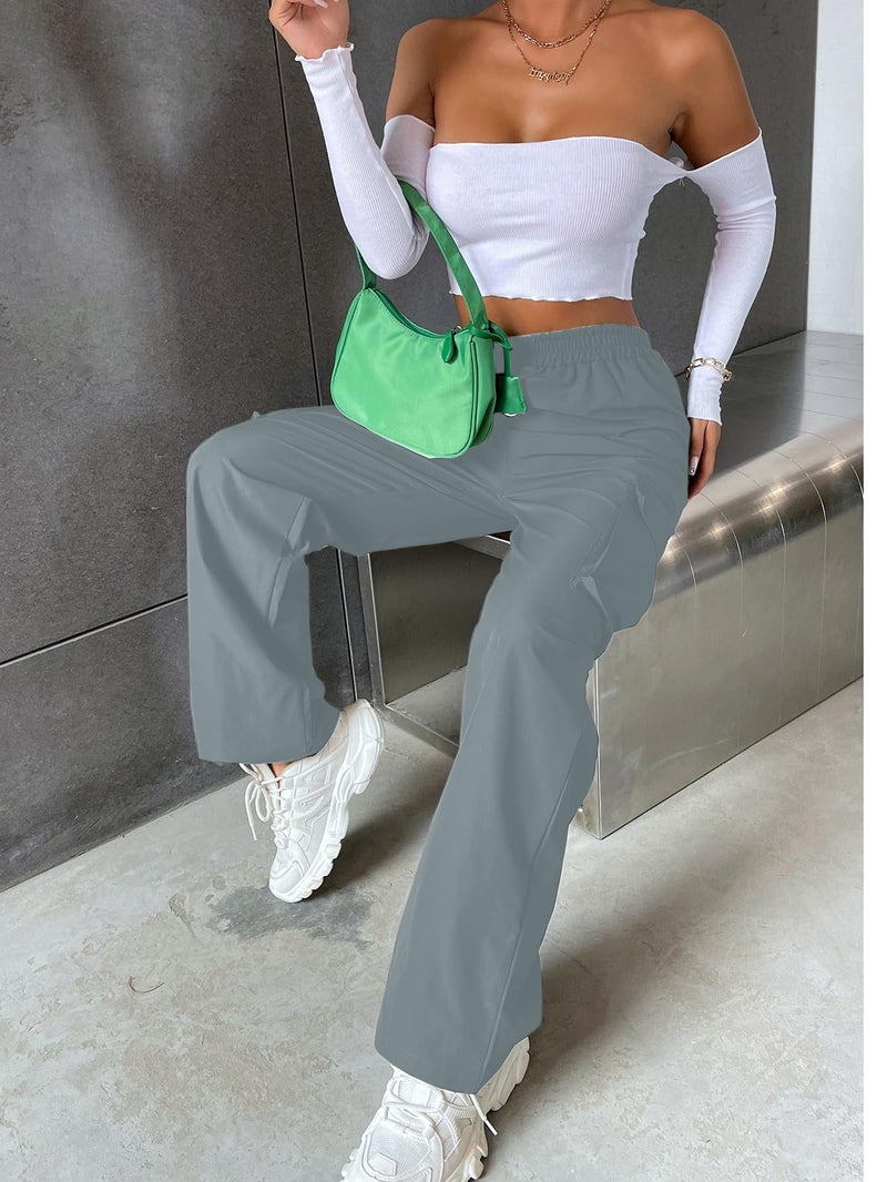 Aahwan Solid Cadat Grey Wide Leg Baggy with Pockets Cargo Pants for Women's & Girls' (235-CG-26) - Image 5