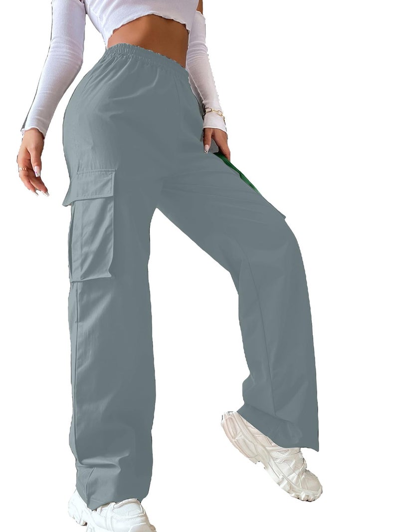 Aahwan Solid Cadat Grey Wide Leg Baggy with Pockets Cargo Pants for Women's & Girls' (235-CG-26) - Image 1