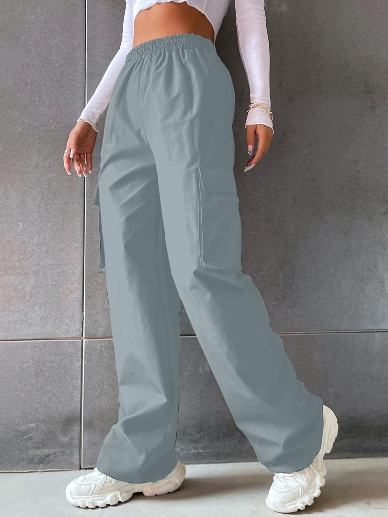 Aahwan Solid Cadat Grey Wide Leg Baggy with Pockets Cargo Pants for Women's & Girls' (235-CG-26) - Image 3
