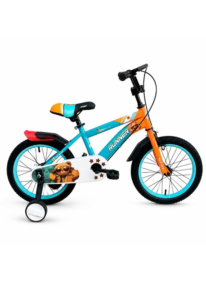 RUNNER K16 PRO Kids Bicycle 16 Inch Wheels with Training Wheels, Adjustable Seat & Handlebar, Front Caliper Brake & Rear Drum Brake, Fully Assembled Bicycle for Kids 4-6 Years - Image 1