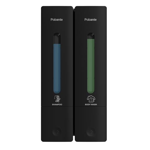 Pobamle Shampoo Dispenser for Shower - Shower Soap Dispenser Wall Mounted No Drill - Shampoo Body Wash Dispenser 2 Chamber - Easy Install for Bathroom Hotel Black 800ml - Image 1
