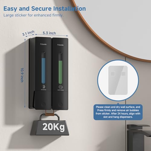 Pobamle Shampoo Dispenser for Shower - Shower Soap Dispenser Wall Mounted No Drill - Shampoo Body Wash Dispenser 2 Chamber - Easy Install for Bathroom Hotel Black 800ml - Image 5
