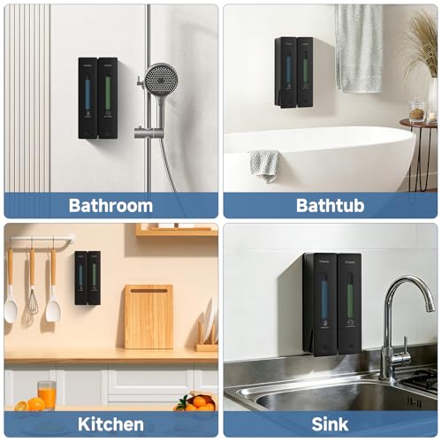 Pobamle Shampoo Dispenser for Shower - Shower Soap Dispenser Wall Mounted No Drill - Shampoo Body Wash Dispenser 2 Chamber - Easy Install for Bathroom Hotel Black 800ml - Image 3