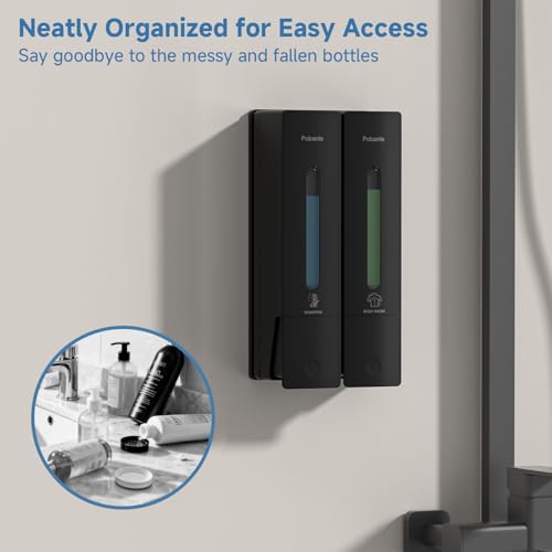 Pobamle Shampoo Dispenser for Shower - Shower Soap Dispenser Wall Mounted No Drill - Shampoo Body Wash Dispenser 2 Chamber - Easy Install for Bathroom Hotel Black 800ml - Image 2