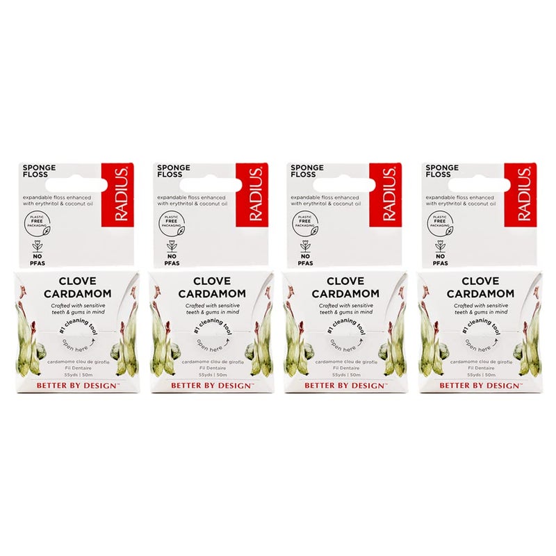 Radius Clove Cardamom Dental Floss 55 Yards Vegan NonToxic Oral Care Boost Designed to Help Fight Plaque Clear Pack of 4