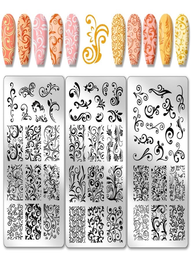 PH PandaHall قوالب فن الأظافر بنمط دوامة من PH PandaHall 3 قطع، لوحة طباعة الأظافر الفرنسية 52 نمط نباتي وزهري، قوالب طباعة من الفولاذ المقاوم للصدأ لتصميم الأظافر في صالون المانيكير الربيعي - Image 1