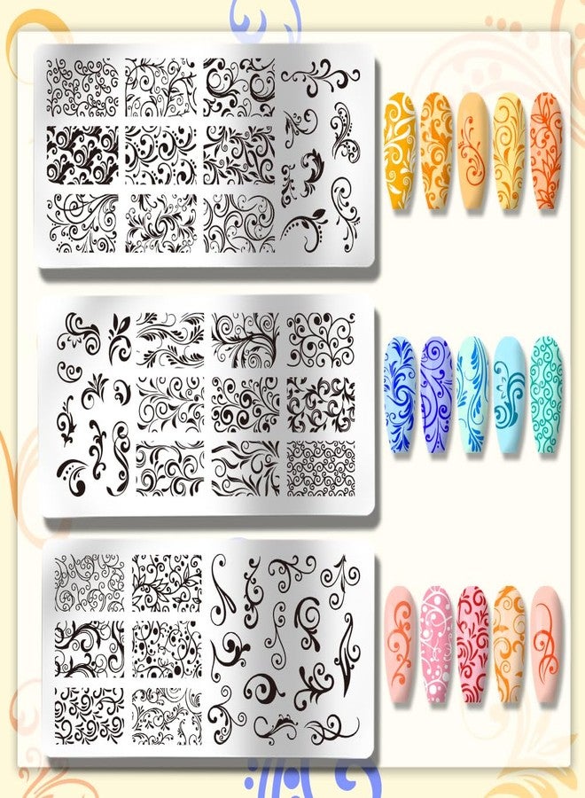 PH PandaHall قوالب فن الأظافر بنمط دوامة من PH PandaHall 3 قطع، لوحة طباعة الأظافر الفرنسية 52 نمط نباتي وزهري، قوالب طباعة من الفولاذ المقاوم للصدأ لتصميم الأظافر في صالون المانيكير الربيعي - Image 3
