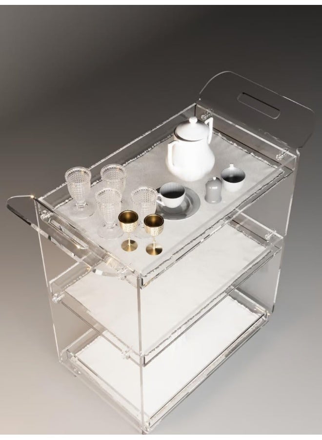 Horoof Market Modern Clear Acrylic Serving Trolley with Handle - 3-Tier Transparent Cart with Smooth Rolling Wheels  - Image 1