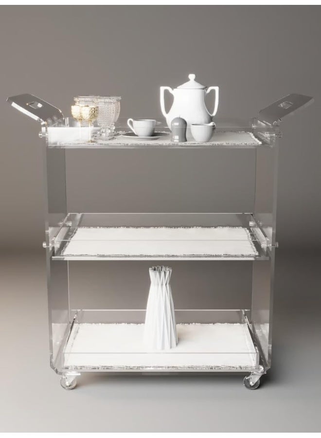 Horoof Market Modern Clear Acrylic Serving Trolley with Handle - 3-Tier Transparent Cart with Smooth Rolling Wheels  - Image 2