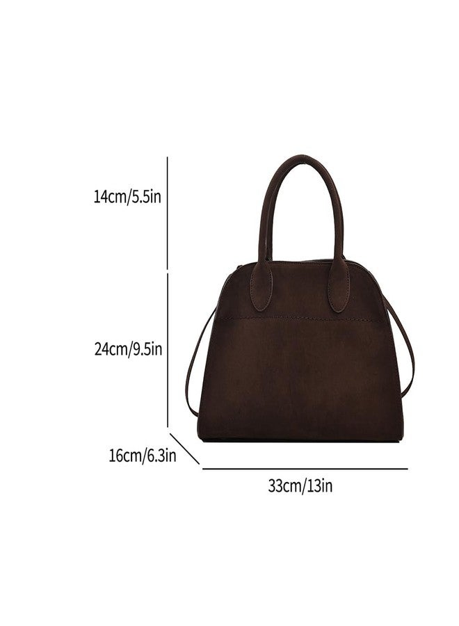 Covelin Women's Retro Suede Tote Bag Ladies' Fashion Shoulder Handbag Top Handle Purse Large Coffee - Image 2
